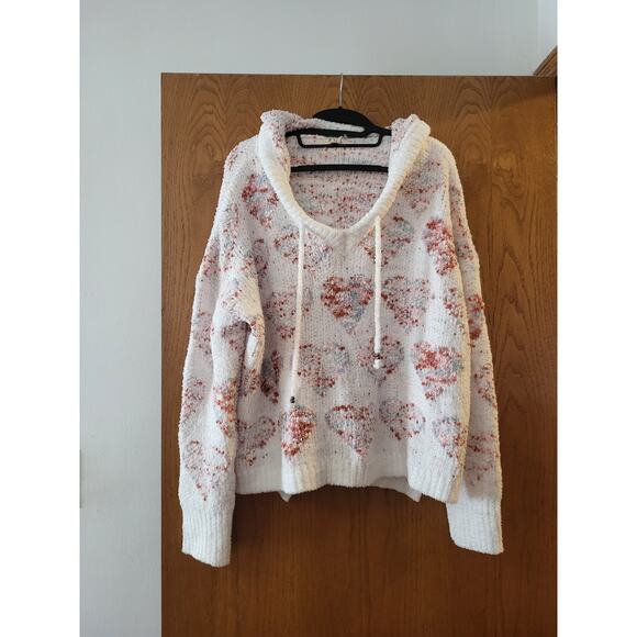 POL Soft White Lounge Heart Print Pattern Cozy Hoodie EUC Size Large - Picture 3 of 6